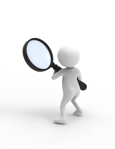 3d rendering illustration of white character holding magnifying glass