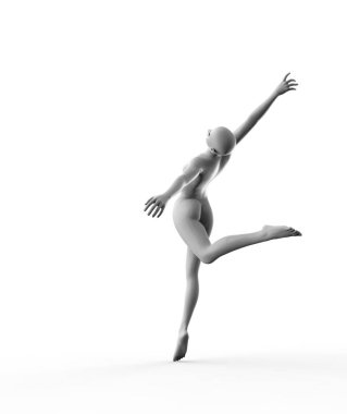 Beyaz arka planda tek başına dans eden bir kadın figürü.
