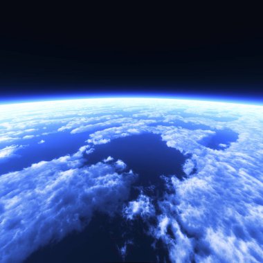 Mavi gezegen yeryüzü derin uzayda bulutların içinde 