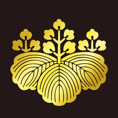 Geleneksel Japon aile arması logosu altın rengi, çiçek elementleri.