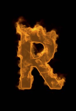 Siyah arkaplanda yazı tipini ateşle. R harfi