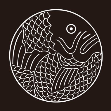 Geleneksel Japon balık, siyah ve beyaz çizimleri.