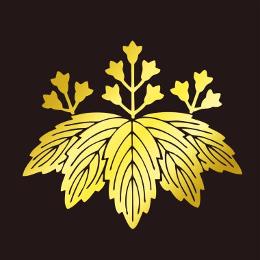Geleneksel Japon aile arması logosu altın rengi, çiçek elementleri.