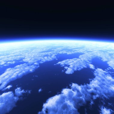 Mavi gezegen yeryüzü derin uzayda bulutların içinde 