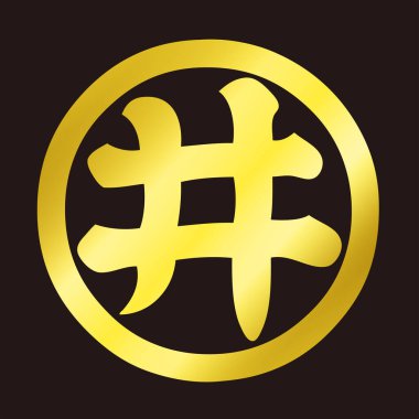 Geleneksel Japon aile arması logosu altın rengi gösteriyor