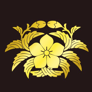 Geleneksel Japon aile arması logosu altın rengi, çiçek elementleri.