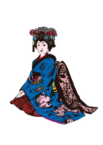 Stylish Illustration Japanese Geisha Character — Stock Photo, Image