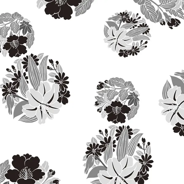 Zwart Wit Patroon Met Bloemenelementen — Stockfoto