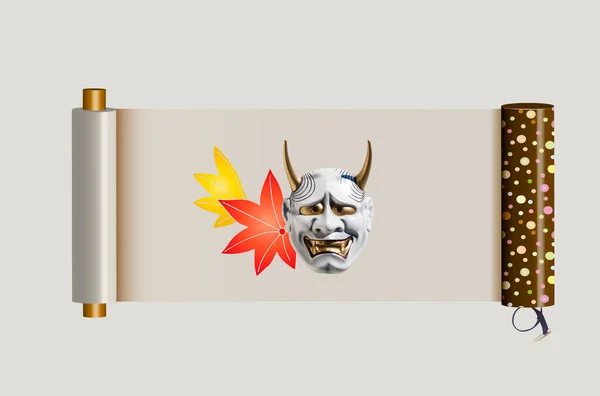 Máscara Demônio Japonês Fundo Com Folhas — Fotografia de Stock
