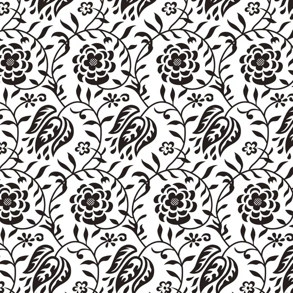Naadloos Patroon Met Bloemen Ornament Zwart Wit Kleuren — Stockfoto