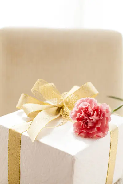 Gift Box Flower Ribbon Background Stock Picture