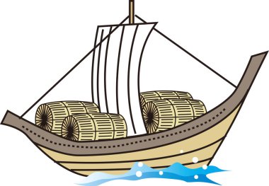 Fıçılı yelkenli teknenin renkli çizimleri.