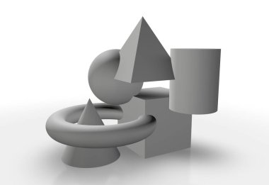 Farklı geometrik şekilli şekillerin 3 boyutlu çizimi