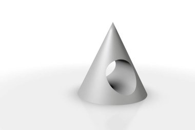 Beyaz arkaplanda 3 boyutlu gri metal koni oluşturma