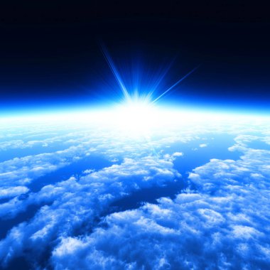 Mavi gezegen yeryüzü derin uzayda bulutların içinde 