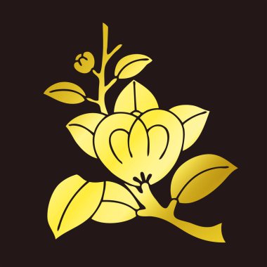Geleneksel Japon aile arması logosu altın rengi, çiçek elementleri.