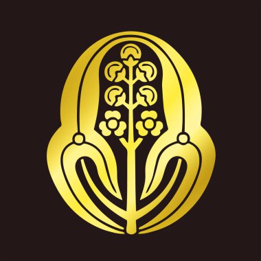 Geleneksel Japon aile arması logosu altın rengi, çiçek elementleri.