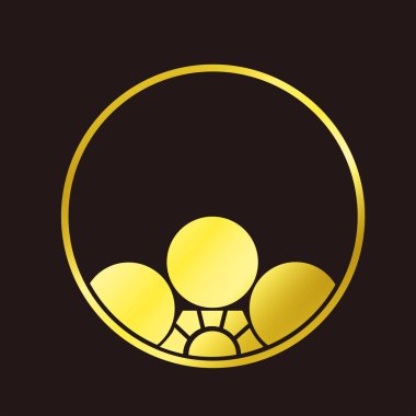 Geleneksel Japon aile arması logosu altın rengi, çiçek elementleri.