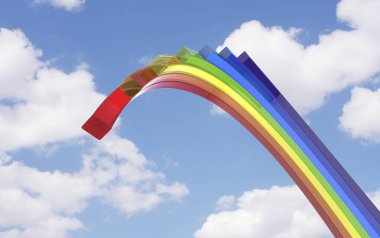 Gökkuşağının gökyüzü ve bulutlardaki 3D çizimi