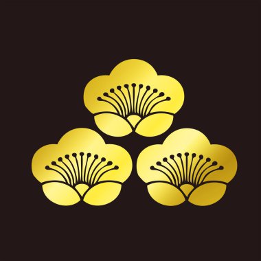 Geleneksel Japon aile arması logosu altın rengi, çiçek elementleri.