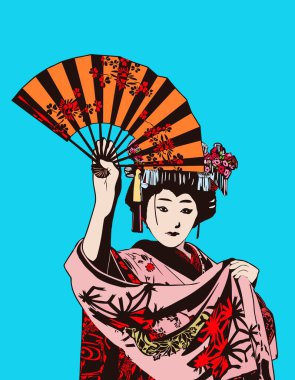 Japon geyşa karakterinin şık bir tasviri.