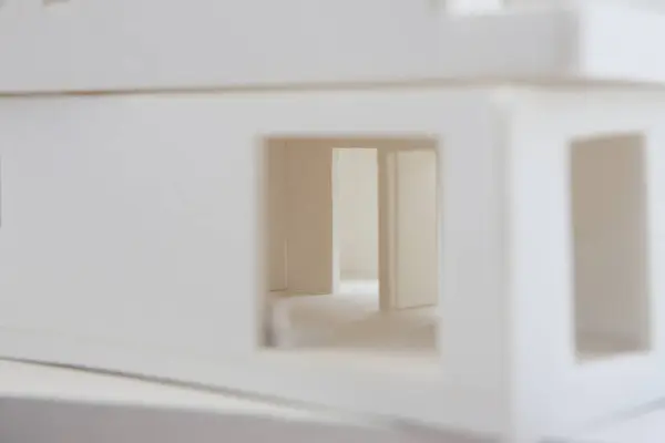 Closeup Casa Modelo Feito Plástico Branco — Fotografia de Stock