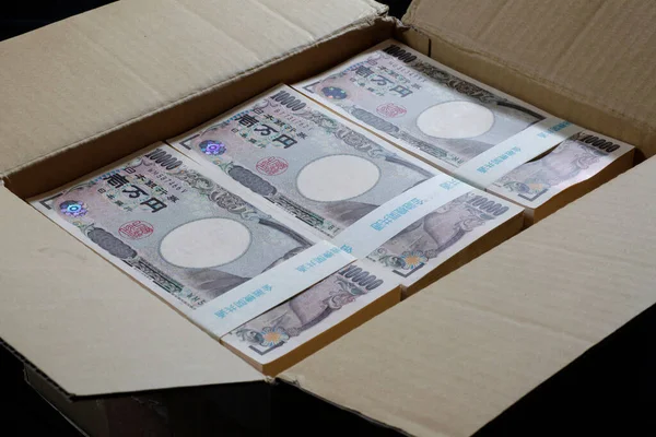 Japanse Yen Bankbiljetten Kartonnen Doos — Stockfoto