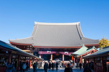 Ziyaretçiler tatilde eski bir Japon türbesine akın ediyorlar.