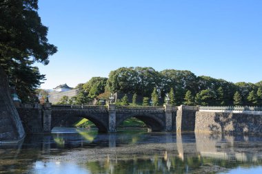 Taştan köprüsü ve göleti olan şehir parkının güzel manzarası        