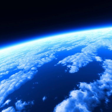 Mavi gezegen yeryüzü derin uzayda bulutların içinde 