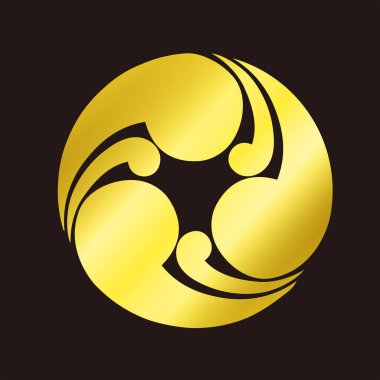 Geleneksel Japon aile arması logosu altın rengi, çiçek elementleri.