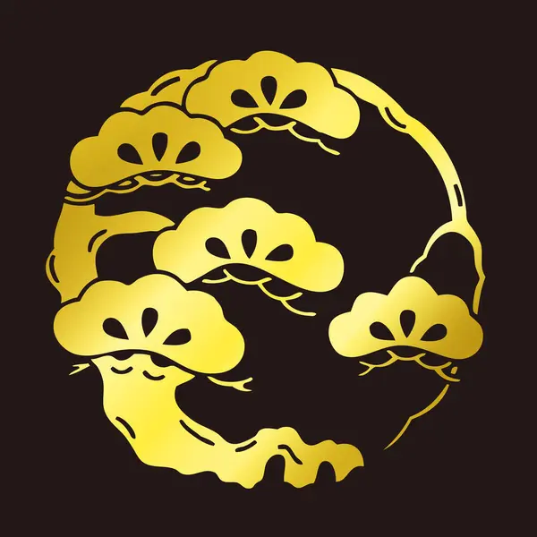 Traditionell Japansk Familj Krön Logotyp Illustration Gyllene Färg Blommiga Element — Stockfoto