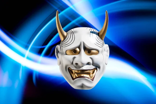 Imagem Colagem Digital Com Máscara Tradicional Japonesa Teatro Demônios — Fotografia de Stock