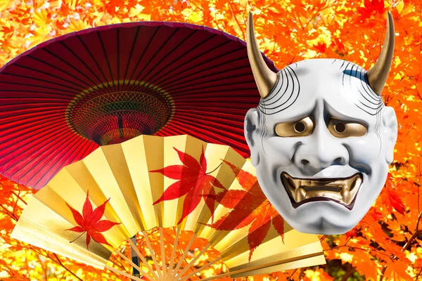 Ψηφιακή Εικόνα Κολάζ Παραδοσιακή Ιαπωνική Μάσκα Θέατρο Δαίμονας — Φωτογραφία Αρχείου