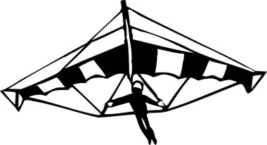 uçan yüksek planör, beyaz arkaplanda izole edilmiş basit siyah beyaz çizim