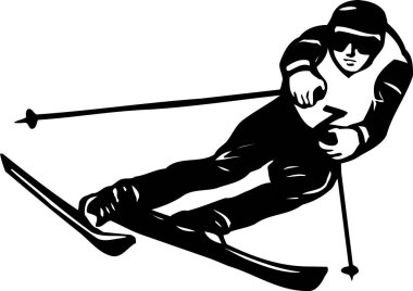 kayakçının siyah-beyaz çizimi, basit biçim 