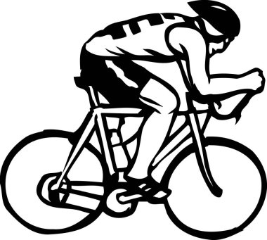 Bisikletçinin siyah beyaz çizimi, basit biçim
