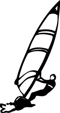 Siyah ve beyaz rüzgar sörfçüsü adam çizimi 