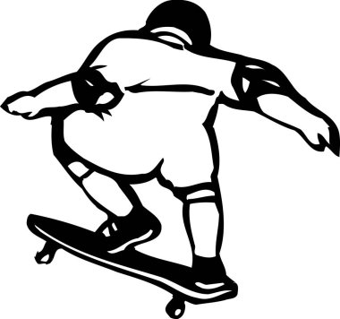 Kadın kaykaycının siyah beyaz çizimi, basit bir stil. 