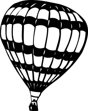 Sıcak hava balonu, beyaz arkaplanda izole edilmiş basit siyah beyaz çizimler