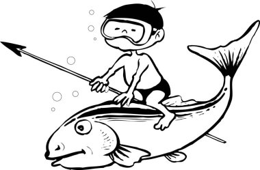 Balık yakalayan bir balıkçının çizimi