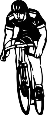 Bisikletçinin siyah beyaz çizimi, basit biçim