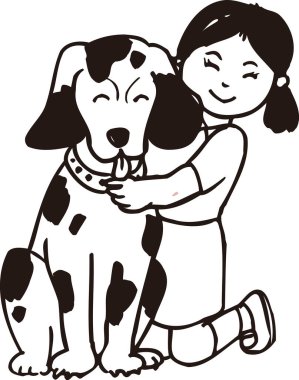 Çizgi film kızı ve köpeğinin çizimi