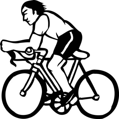 Bisikletçinin siyah beyaz çizimi, basit biçim