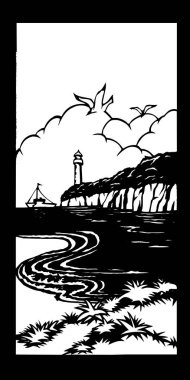 beyaz arkaplanda deniz fenerinin siluetini çizmek