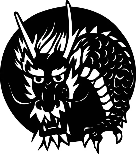 black illustration of asian black dragon