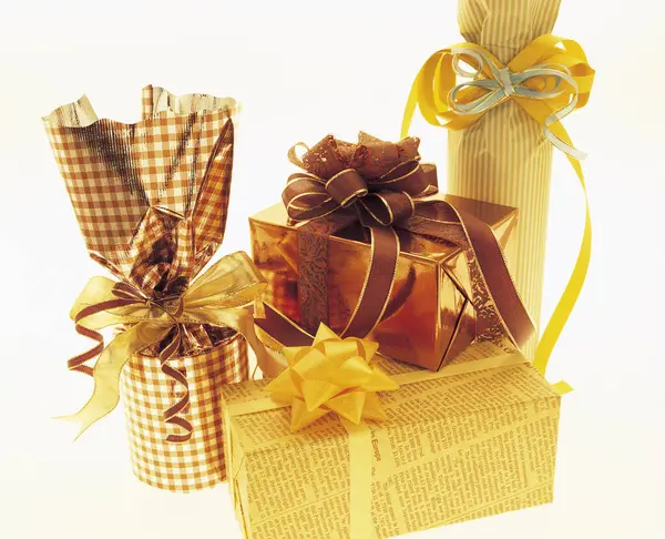 Close View Various Gift Boxes Ribbons Light Background — Stock Photo, Image