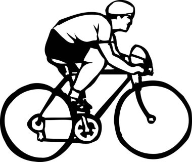Bisikletçinin siyah beyaz çizimi, basit biçim