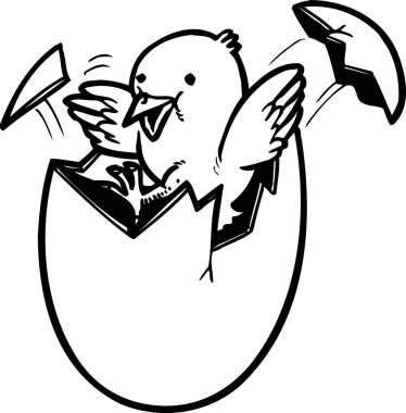 Yumurta kabuğundan fırlayan bir hatunun karikatür çizimi