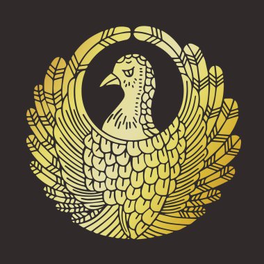 Geleneksel Japon aile arması logosu. Siyah arka planda altın rengi gösteriyor.                       